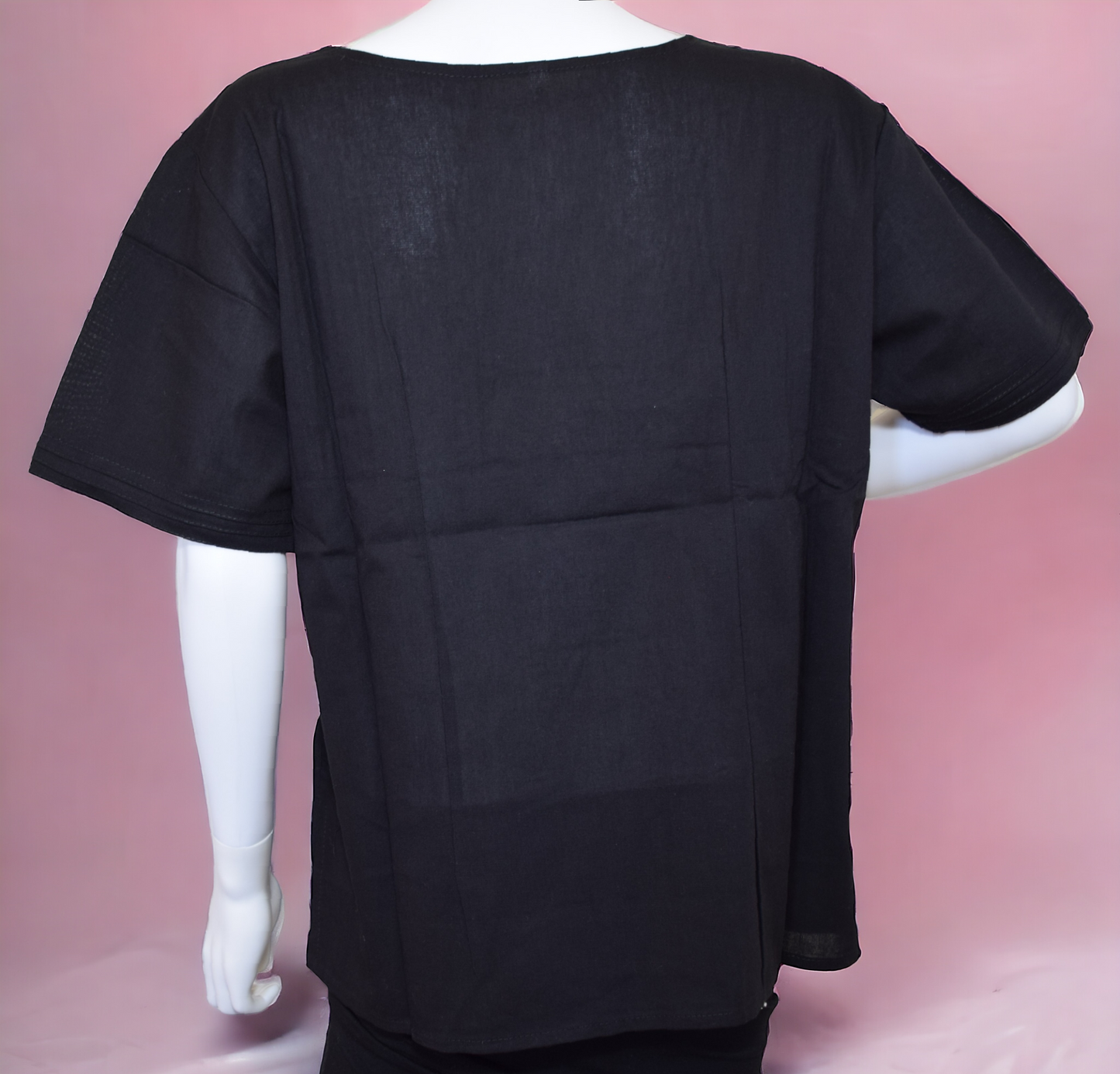 Black Embroidered Pleated Shirt