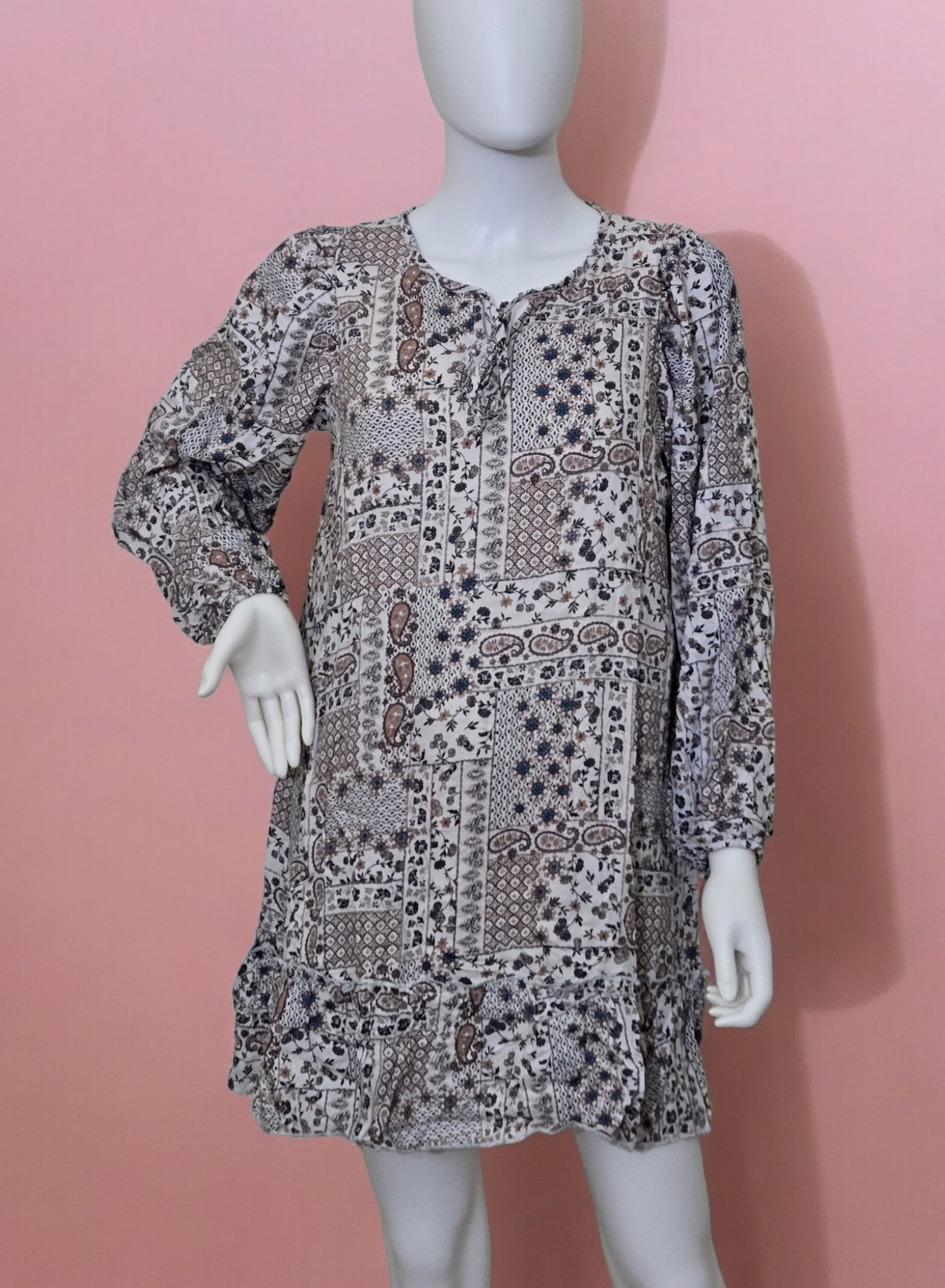 Long Sleeve Tunic Multi Print Mini Dress