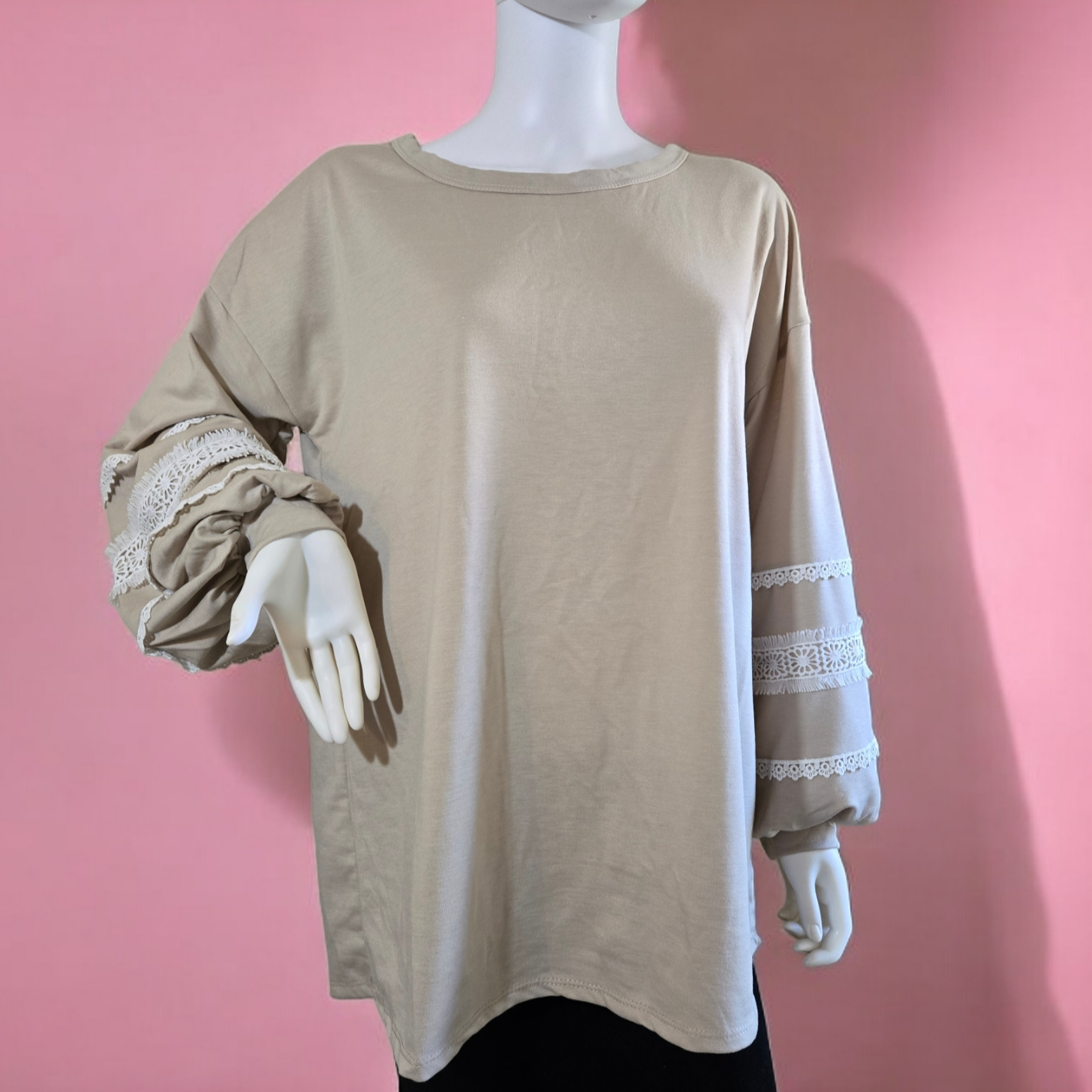 Long Ballon Sleeve Embroidery Detailed Top